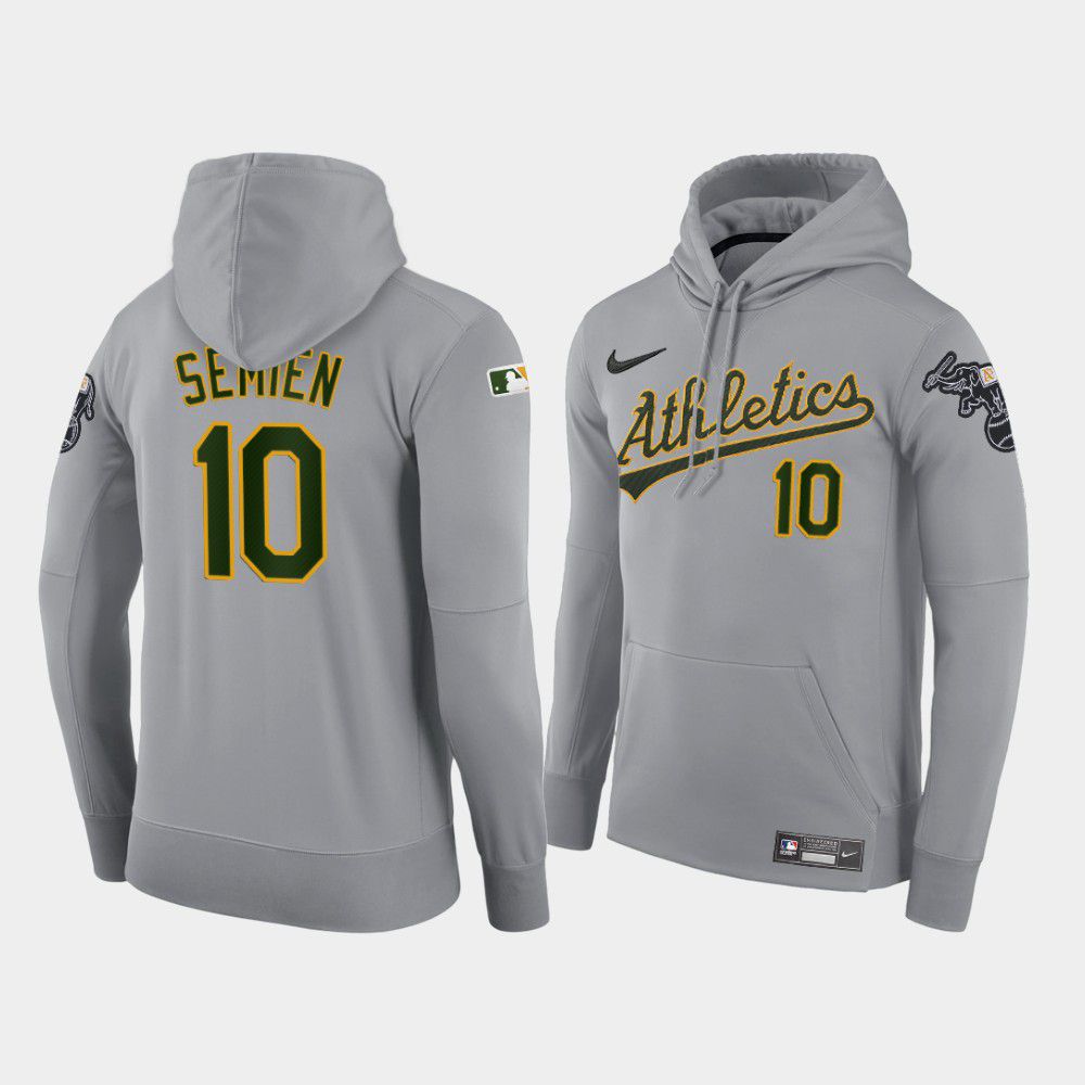 Men Oakland Athletics #10 Semien gray road hoodie 2021 MLB Nike Jerseys->customized mlb jersey->Custom Jersey